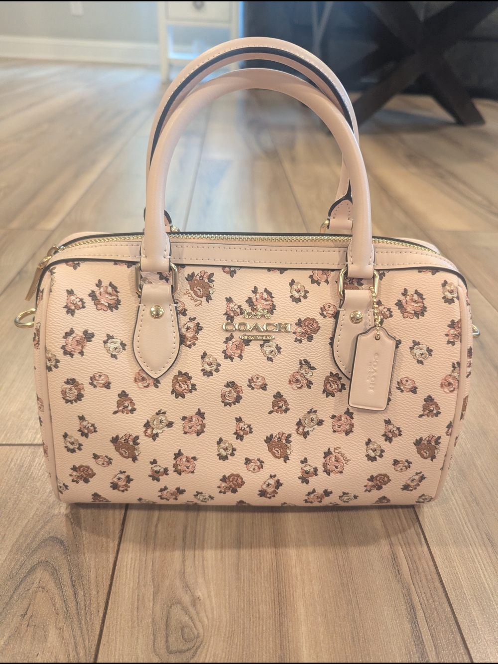 Coach Blush Pink Floral Mini Satchel with Gold Hardware - Picture 1 of 9